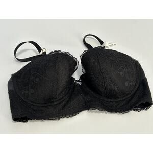 NWOT Aerie Real‎ Good Women's Black Lace Padded Balconette Push Up Bra Size 34D